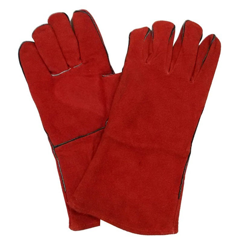 Red cow split leather welding gloves HLW612