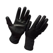 Black PU gloves with 18 gauge HPPE fabric HCR618 