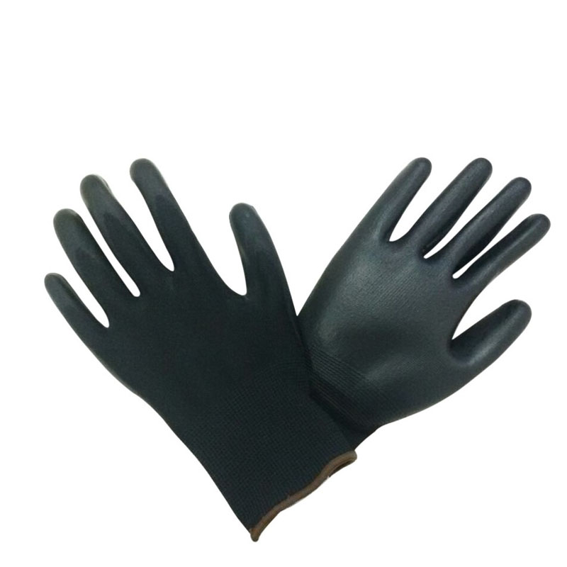 Polyurethane coated 13 gauge black PU gloves HPU125